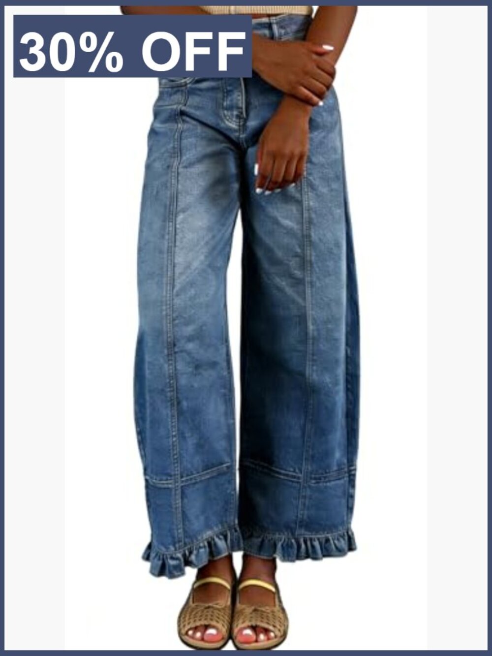 Floral Print Wide Leg Baggy Patchwork Denim Pants - Picture 7 of 7